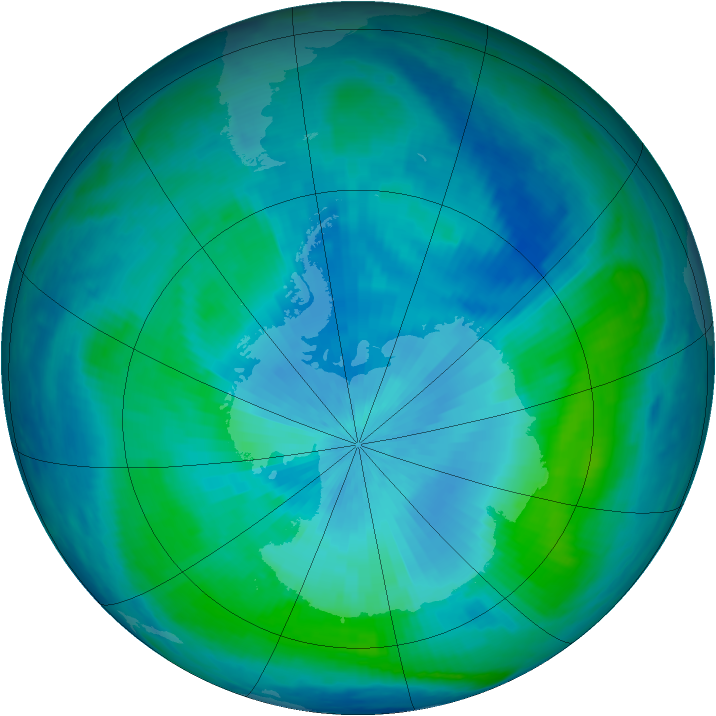 Antarctic ozone map for 29 February 2000